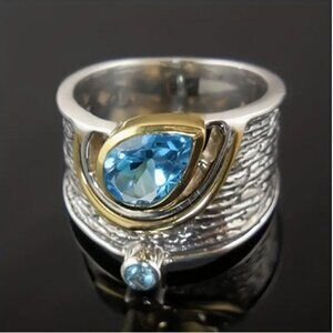 Elegant Silver Plated Zircon Water Drop Ring